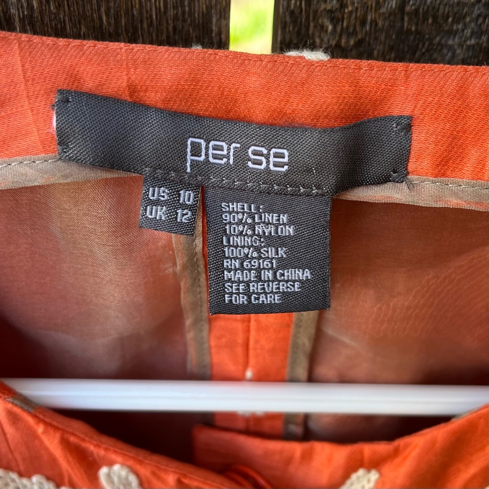 Per Se Linen Silk Embroidery Large Snap Jacket In Orange & Cream Sz 10 - Picture 3 of 16